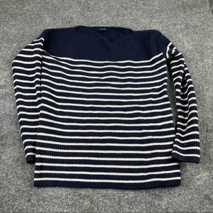 Gap Sweater Womens S Navy Blue White Stripe Boat Neck Ribbed Knit Long Sleeve